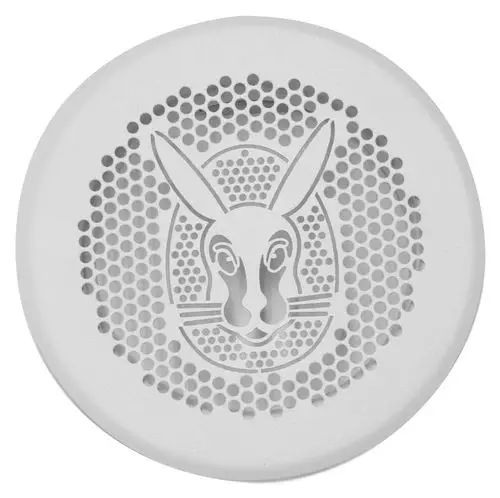 Rundes Lüftungsgitter in Weiß mit einem Hasenmotiv, hergestellt von Vaillant. Das Gitter hat eine gepunktete Struktur, die die Luftzirkulation unterstützt.